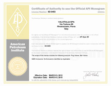 valvitalia certificado API spec 6D